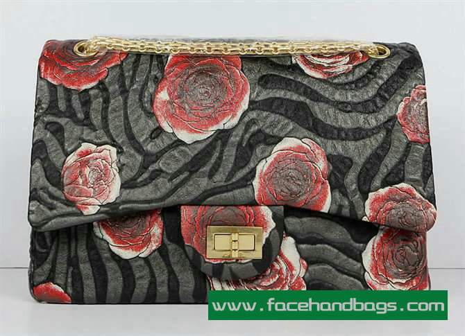 Chanel 2.55 Rose Handbag 50146 Gold Hardware-Black Red